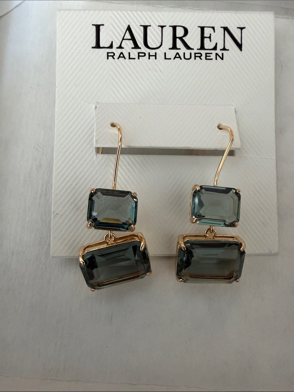 Lauren Ralph Lauren Gold-Tone Earrings with Teal Rectangular Crystals
